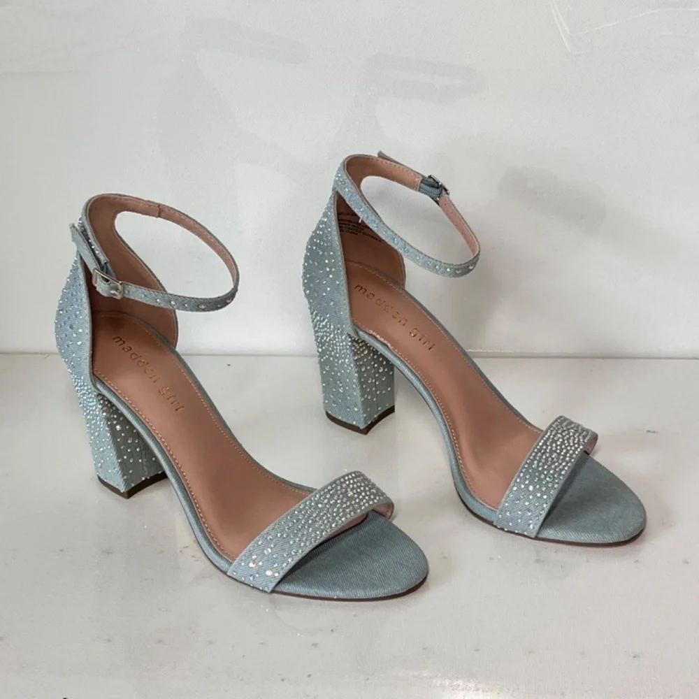 Madden Girl Beella Denim Rhinestone Heels - Picture 2 of 6